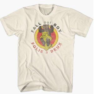 Fall Out Boy Folie A Deux Cotton Short Sleeve Graphic Band Tee Beige Large